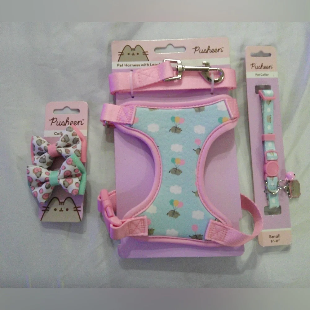 Pusheen The Cat Mix N Match Pet Harness and Leash Set, Collar and Collar Bows